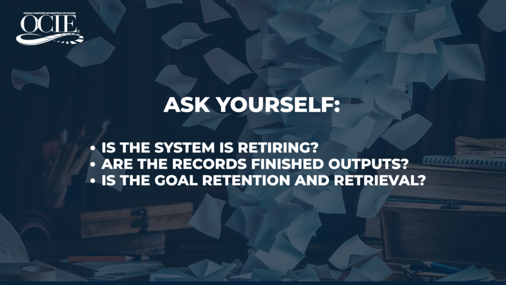 OCIE by Donnell Systems Inc, scattered papers asking key legacy system questions — Your Legacy System Already Did the Hard Work. Stop Recreating It.